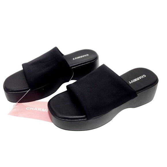 Charmivy Shoes - Charmivy Womens Black Platform Slide Sandals Size 36/6